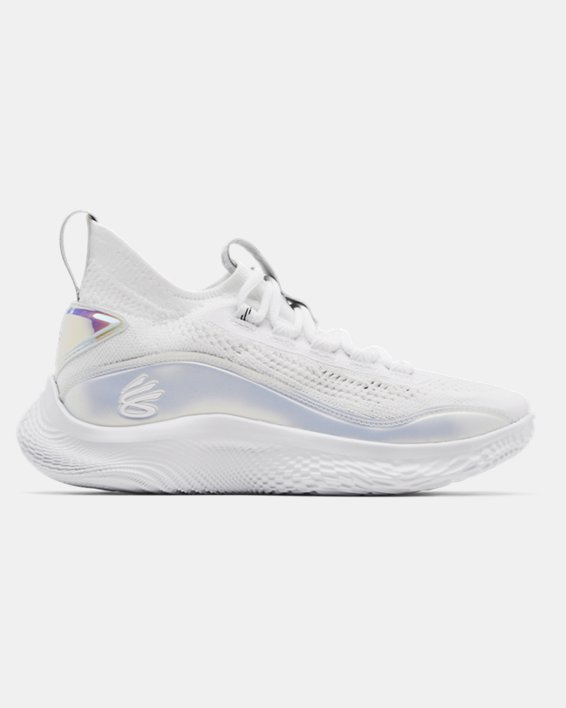 Grade School Curry Flow 8 Basketball Shoes, White, pdpMainDesktop image number 0